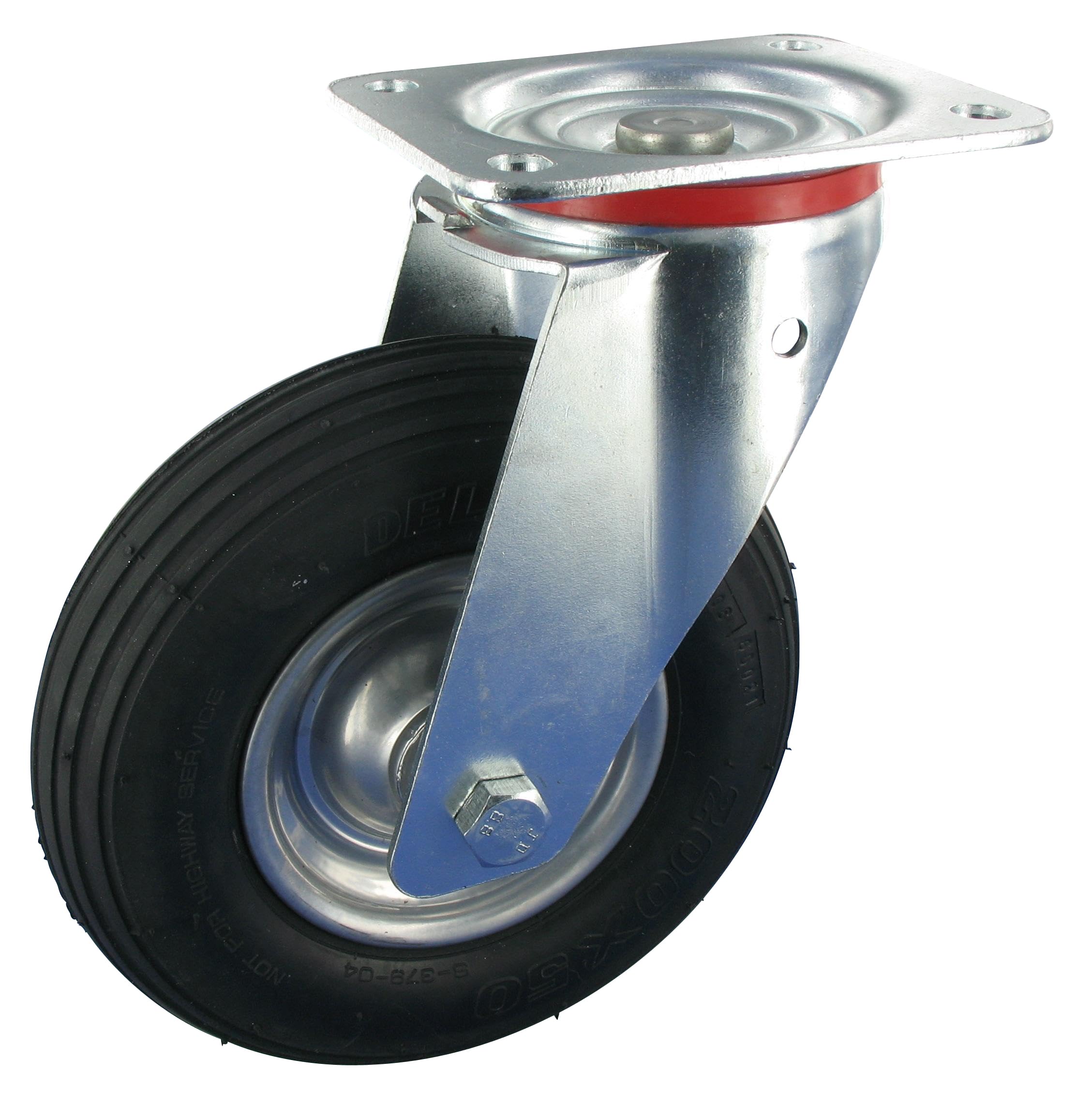 Rollentechnik Lenkrolle ohne Feststeller Rad Luftreifen Ø260x85 mit Kugellager & Anschraubplatte Bauhöhe 295mm Tragfähigkeit 200 kg