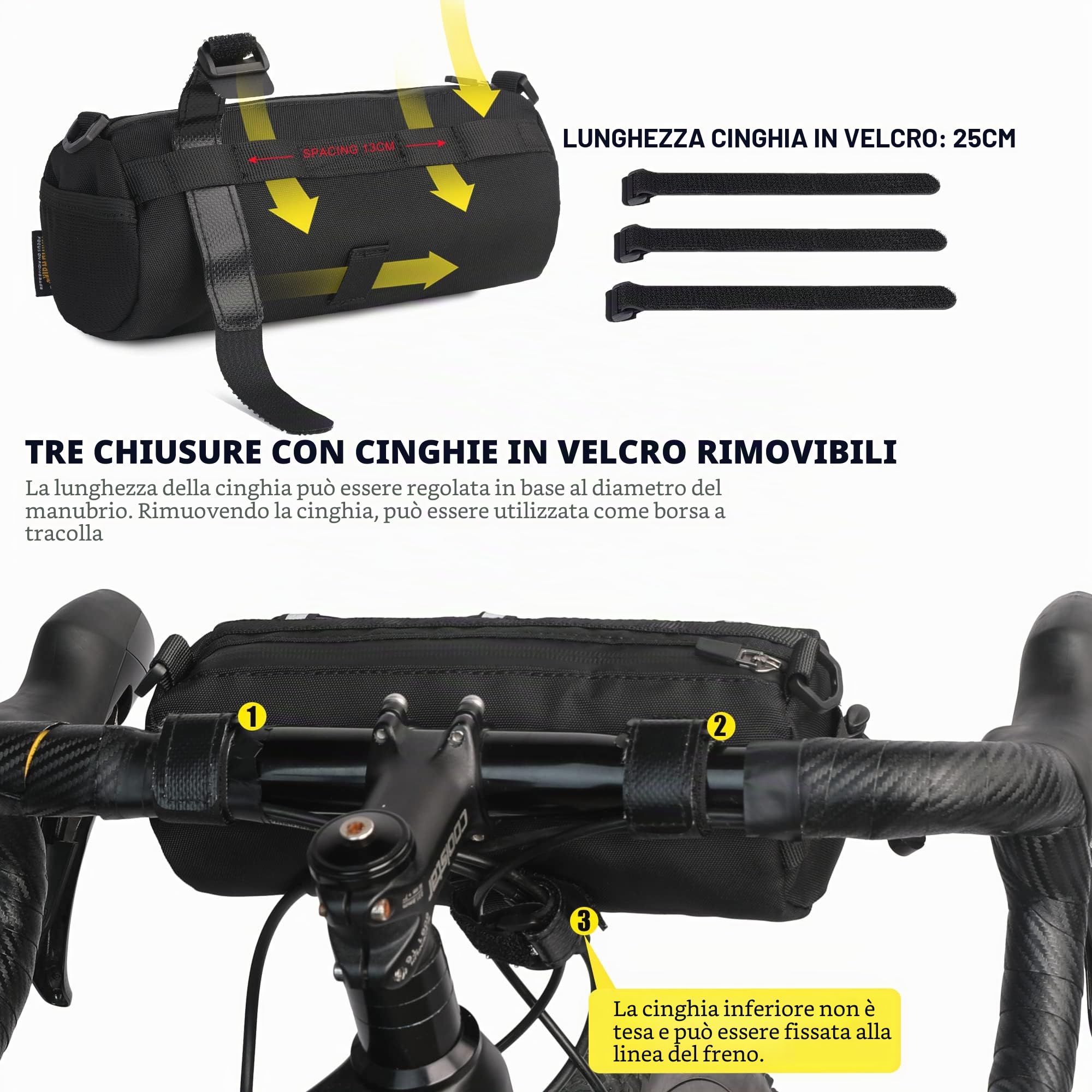 Rhinowalk - Borsa da manubrio per bicicletta, borsa contenitore anteriore con tracolla, per bici da strada, mountain bike, ciclismo e cicloturismo (nero)