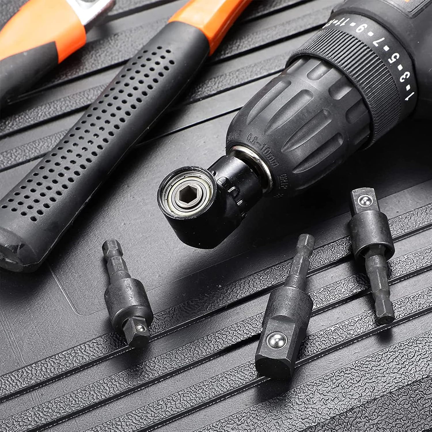 3pcs Socket Drill Bit Set, 1/4" 3/8" 1/2" Impact Wrench Extension 360°Rotatable Drill Wrench Adapter Set, High Speed Nut Driver Ratchet Adapter Bit Cordless Impact Socket (Black)