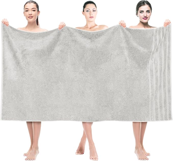 American Soft Linen Luxury 6 Piece Towel Set, 2 Bath Towels 2 Hand Towel 2 Washcloths, 600 GSM 100% Cotton Turkish Towels for Bathroom, Silver Grey Towel Sets