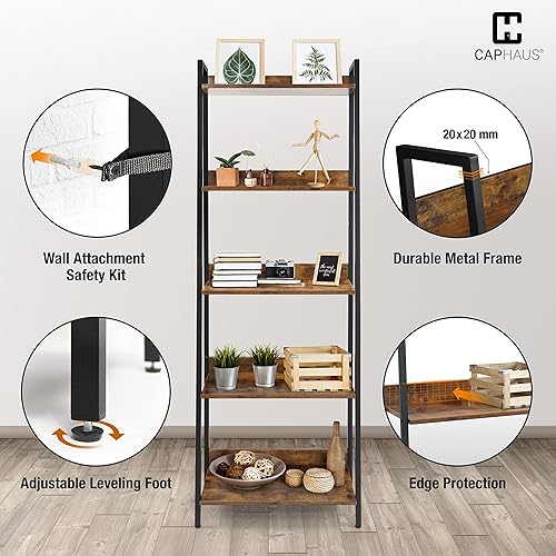 Miniatura 5 de CAPHAUS Estantería con escalera de 5 niveles, estante de pie de 24 pulgadas de ancho, estante de almacenamiento, estantes industriales para oficina