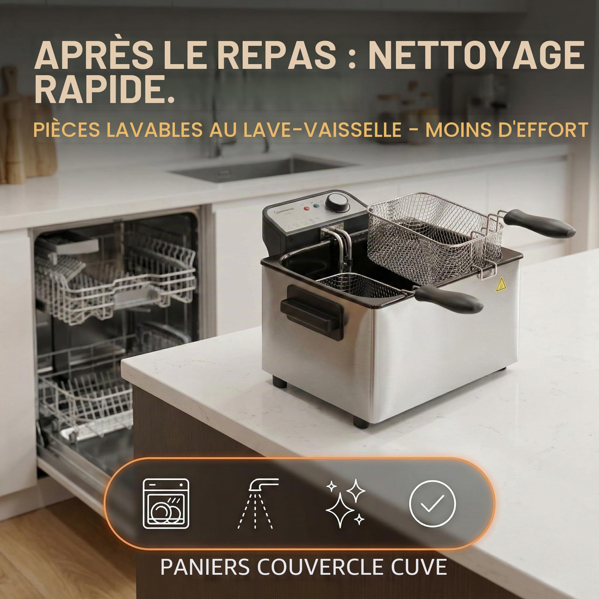 Sommertal DF3270 Friteuse double XXL 5 L | 3000 W, 3 paniers, zone froide