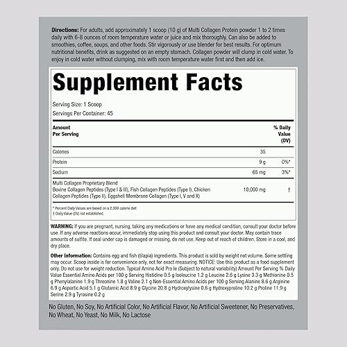 Miniatura 2 de Piping Rock Proteína en polvo multicolágeno | 16 onzas sin sabor | Tipo I II III V X | Suplemento complejo de péptidos de 10000 mg para hombres y