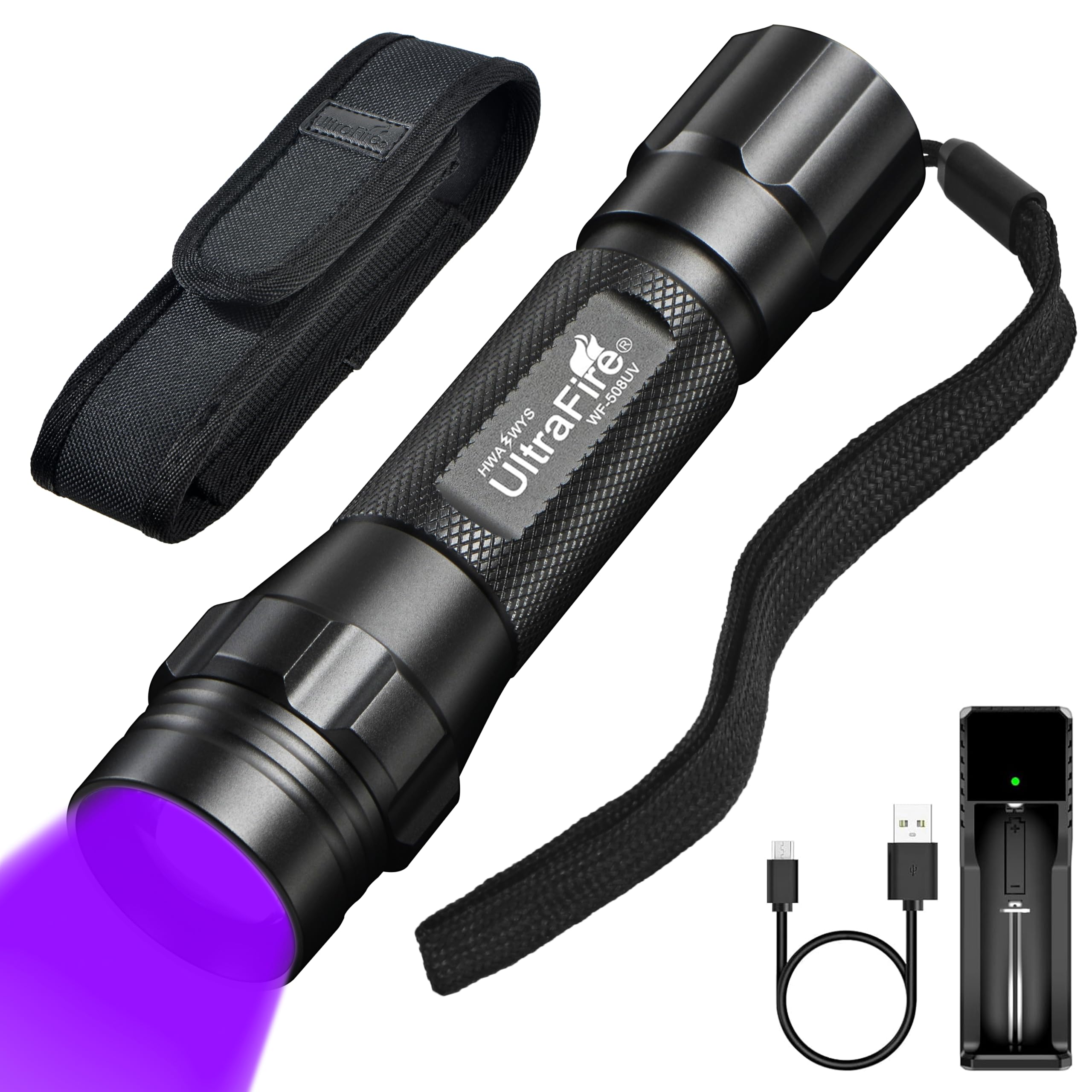 Ultrafire Black Uv Torch 395-405Nm Light Led Torch, Zoomable Ultraviolet Light With Holster, Small Uv Flashlight For Curing Resin, Pet Urine Stains, Fluorescence Detection, Leak Detector