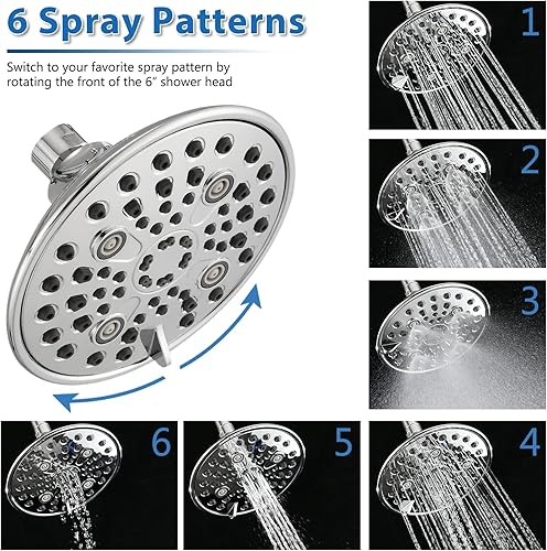 Miniatura 9 de Proox Cabezal de ducha doble con válvula incorporada diseño de cabezal de ducha doble de alta presión de 6 ajustes para parejas en el baño o en la