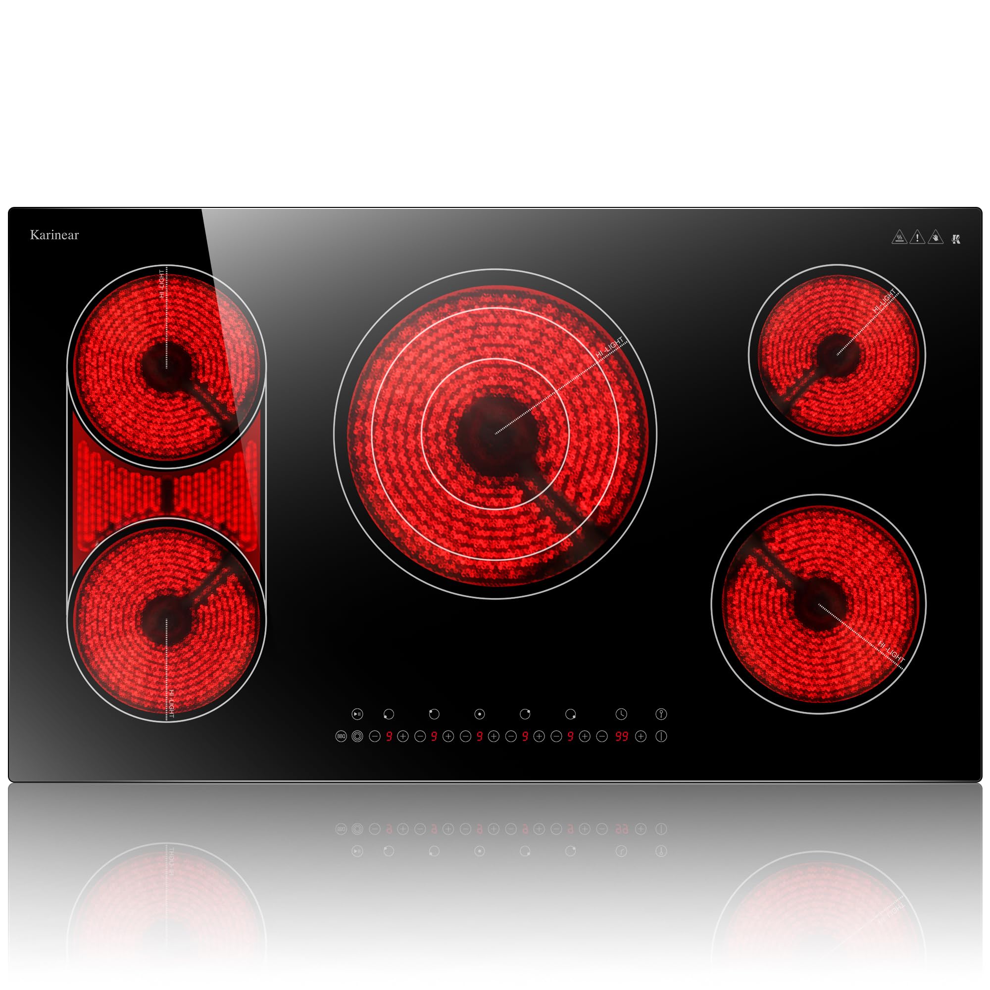 Karinear Ceramic Hob, 60cm Built-in 4 Zones Electric Cooktop with Dual Oval Zone 6600W, Hard Wired, No Plug Included — view 9