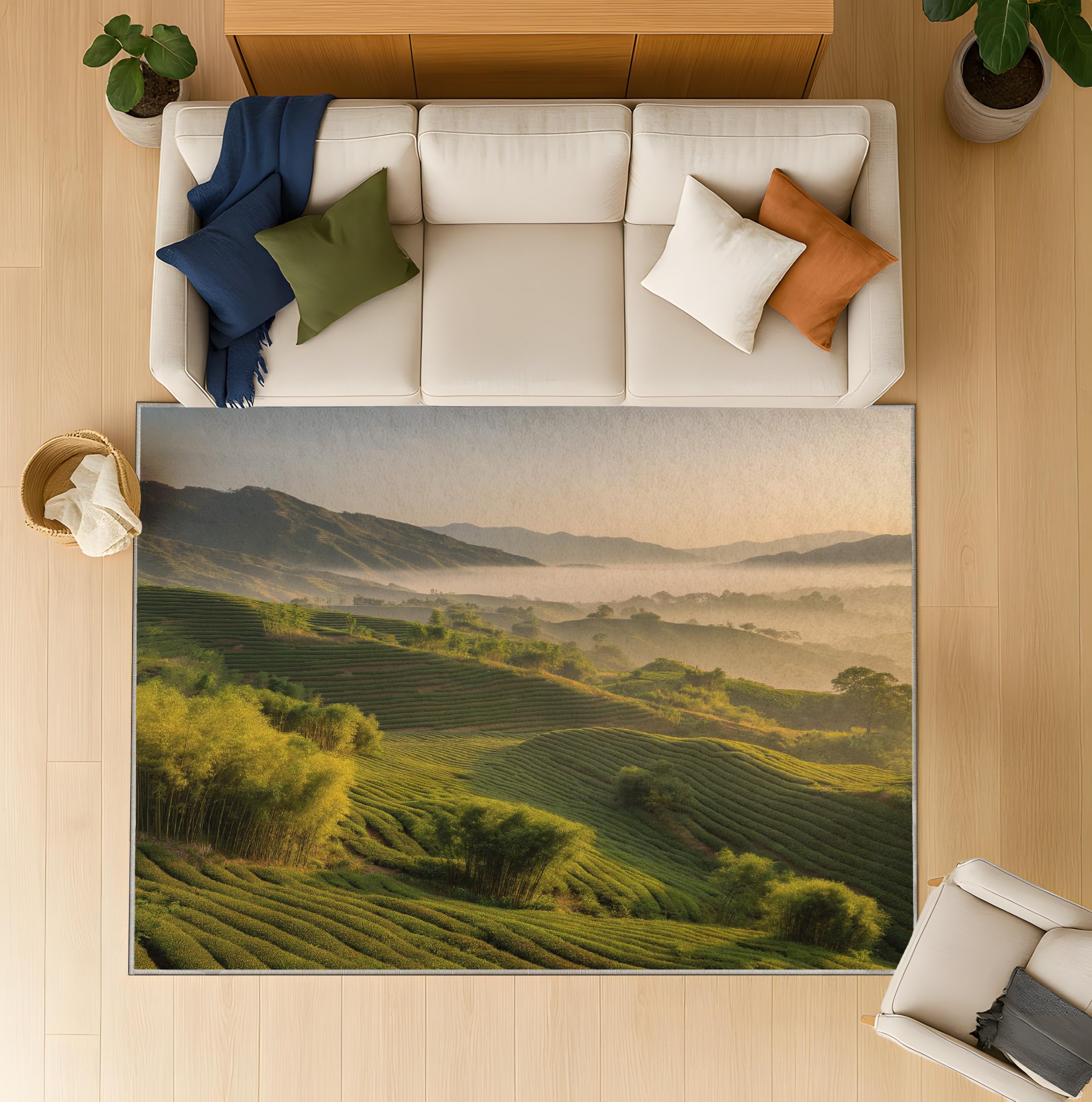 Genérico Dywan do salonu i sypialni, puszysty krótki włos antypoślizgowy dywan do salonu dla dzieci biuro sosna zielone dywany duże 140 x 200 cm wzgórza miękkie łąka