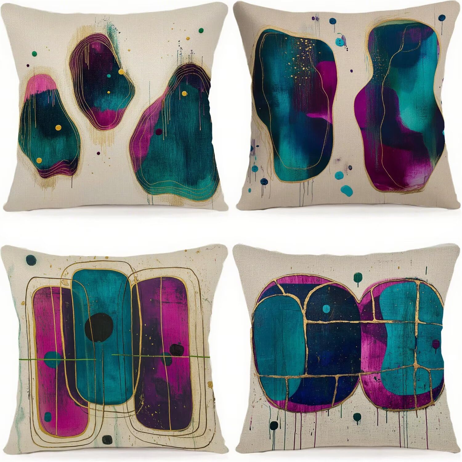 Housse coussin violet coloré 80x80 lin imperméable fermeture éclair invisible salon