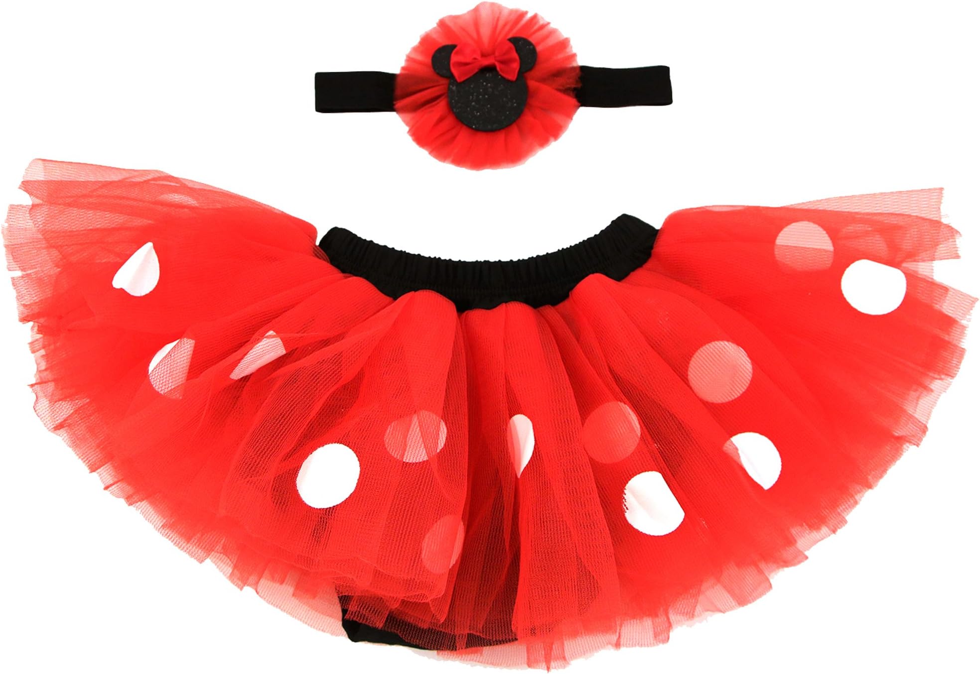 Disney Baby Girls' Minnie Mouse Dress Up Headband and Tutu Set, red, Black, 0-12M
