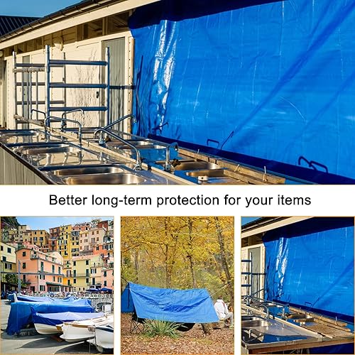 Miniatura 5 de Lona azul, lona resistente impermeable de 20 x 30 pulgadas, lona de polietileno de plástico impermeable de 16 milímetros de grosor con ojales de