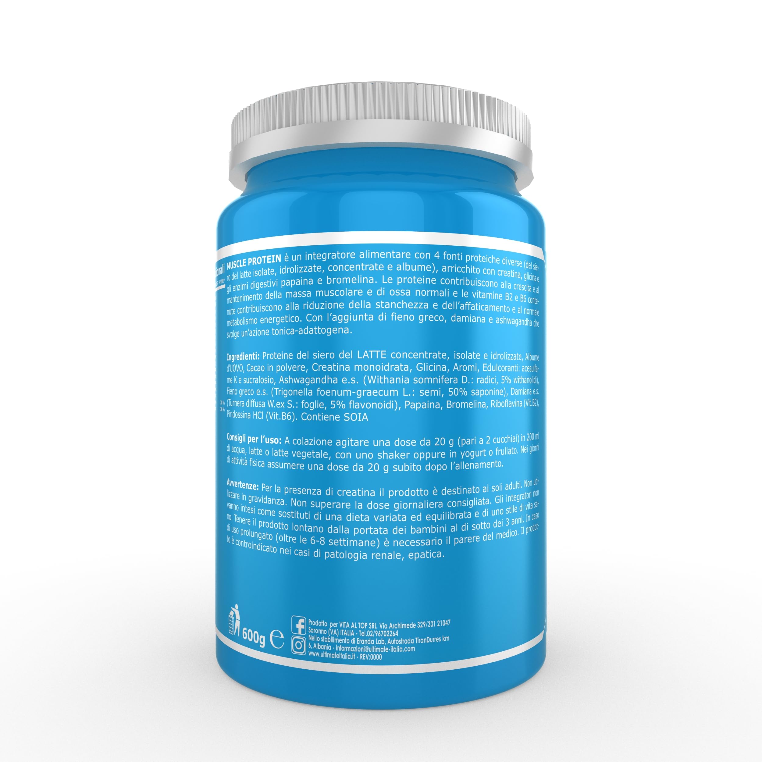 Ultimate Italia - Muscle protein cacao 600g - proteine per la crescita della massa muscolare