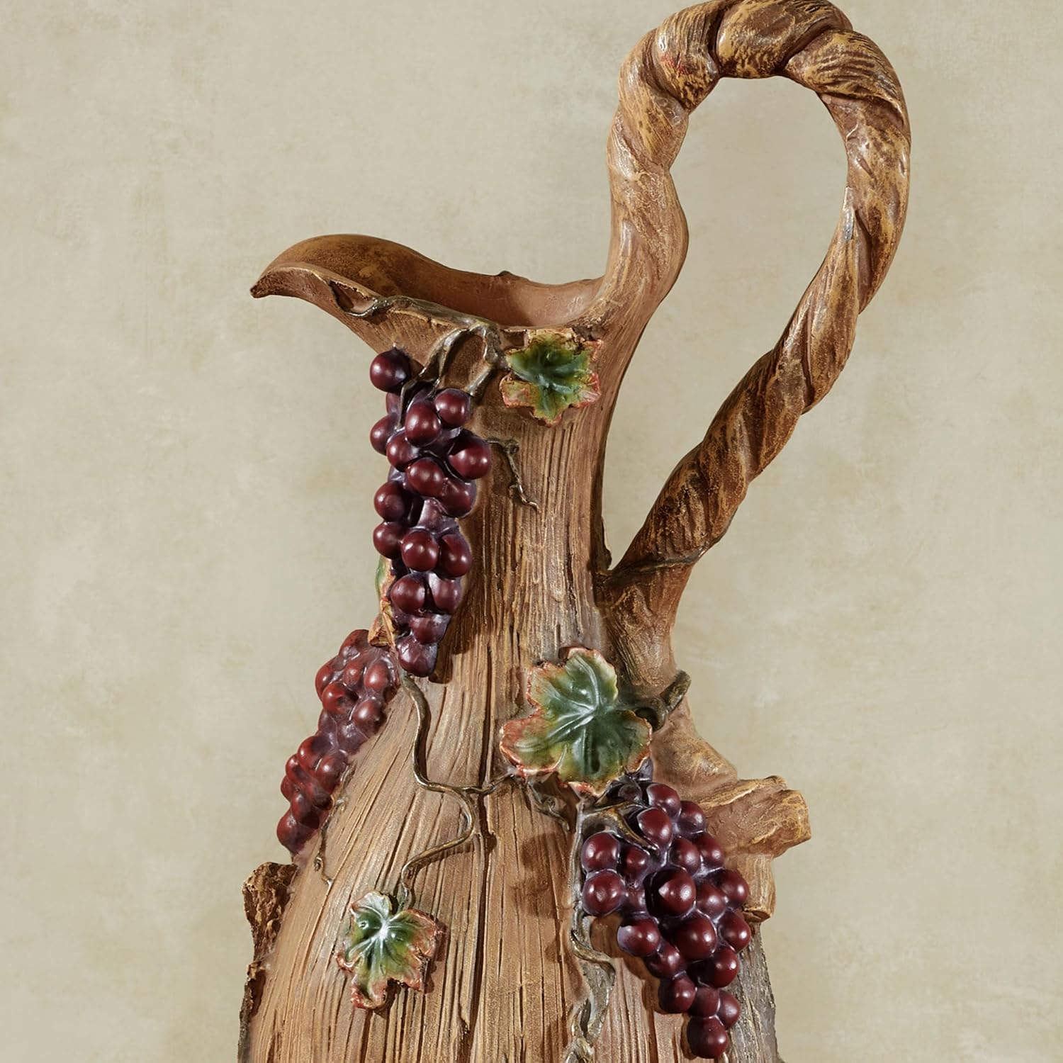 Vintage Harvest Floor Pitcher | Handpainted Realistic Resin Design Resembles Bark, Exposed Wood, Grapevines, & Grapes | Unique Decorative Floor Vase for Wine and Grape Themes | Umbrella or Cane Holder