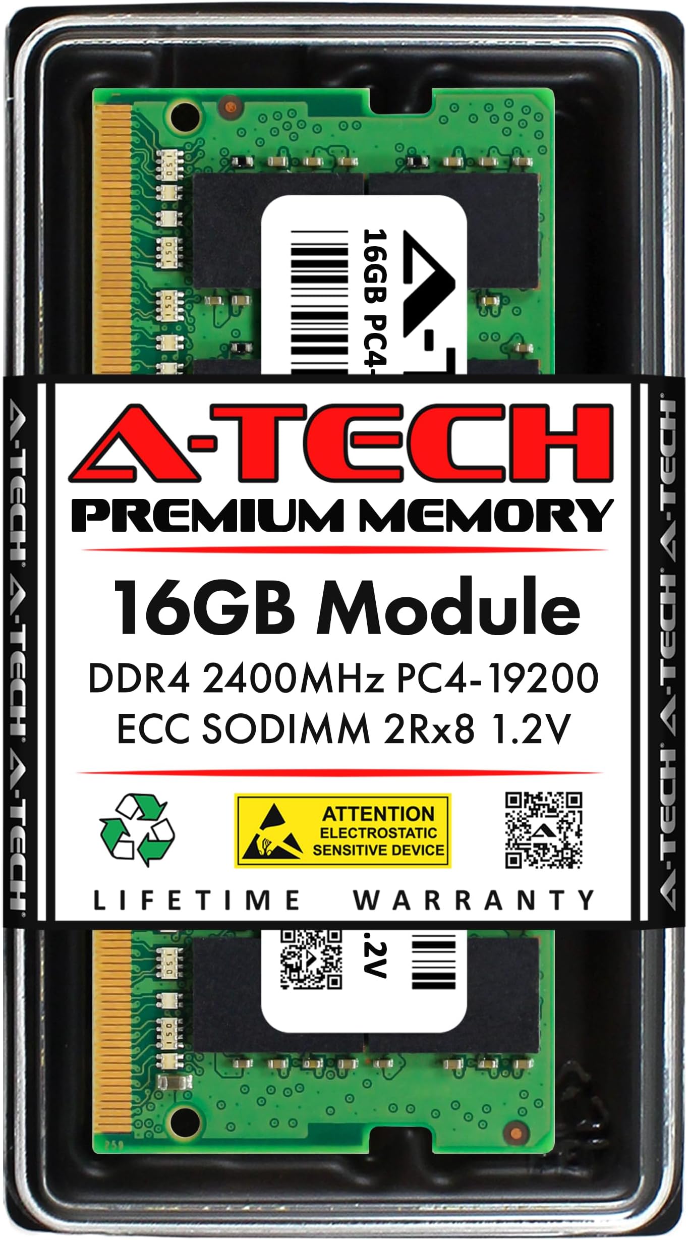 A-Tech 16GB DDR4 2400MHz PC4-19200 ECC SODIMM 2Rx8 Dual Rank 1.2V 260-Pin RAM Memory Upgrade Module for Microserver, Workstation, and Networking Platforms
