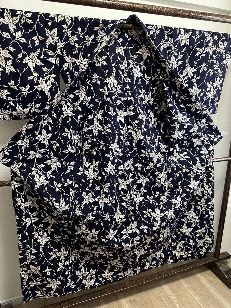 超美品綿コーマ本染浴衣着物夏物158㎝水色紺白紺シンプル