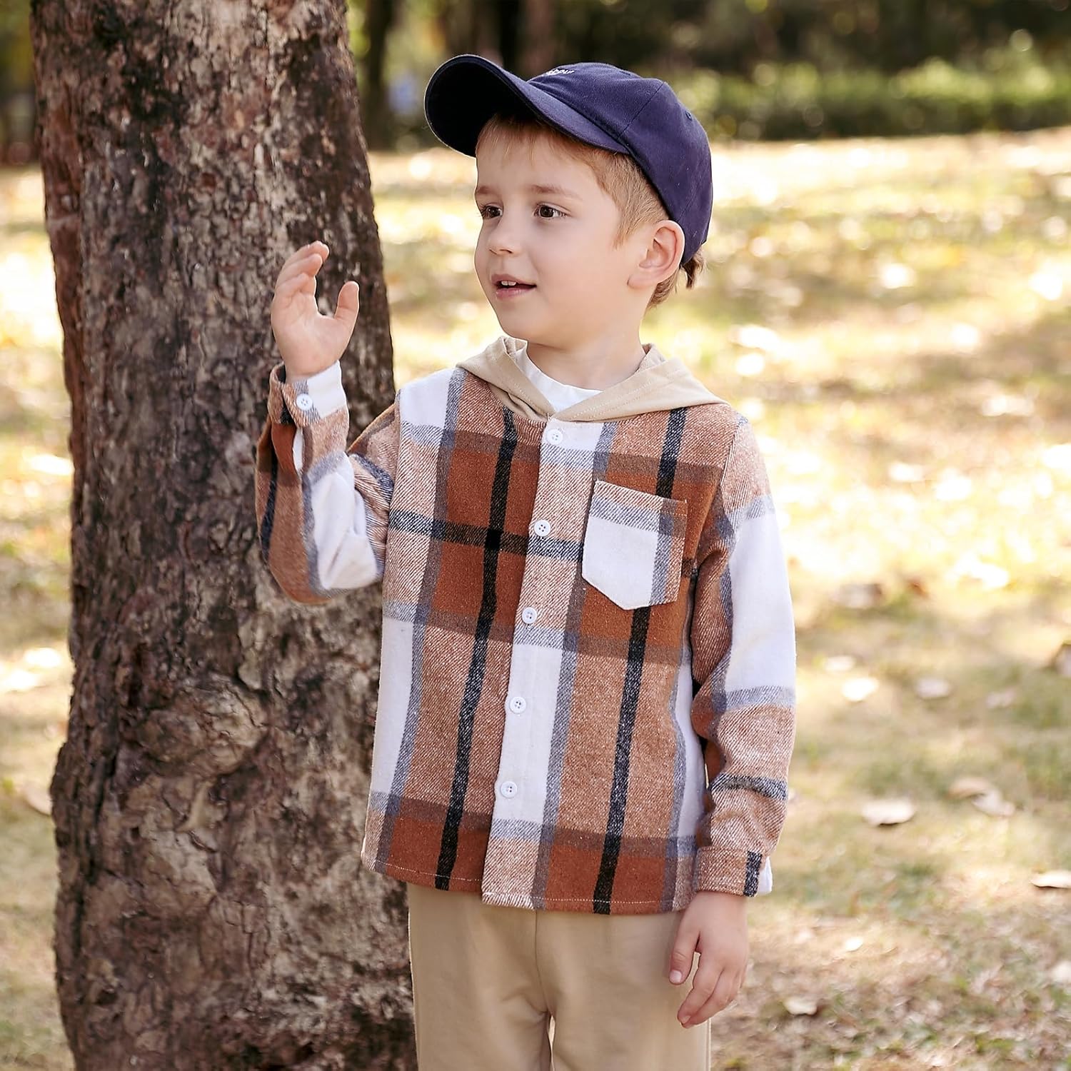 Boys Clothing Sets Toddler Plaid Outfits Flannel Hooded Shirts + Sweatpants Kids Fall Clothes Set - Image 3