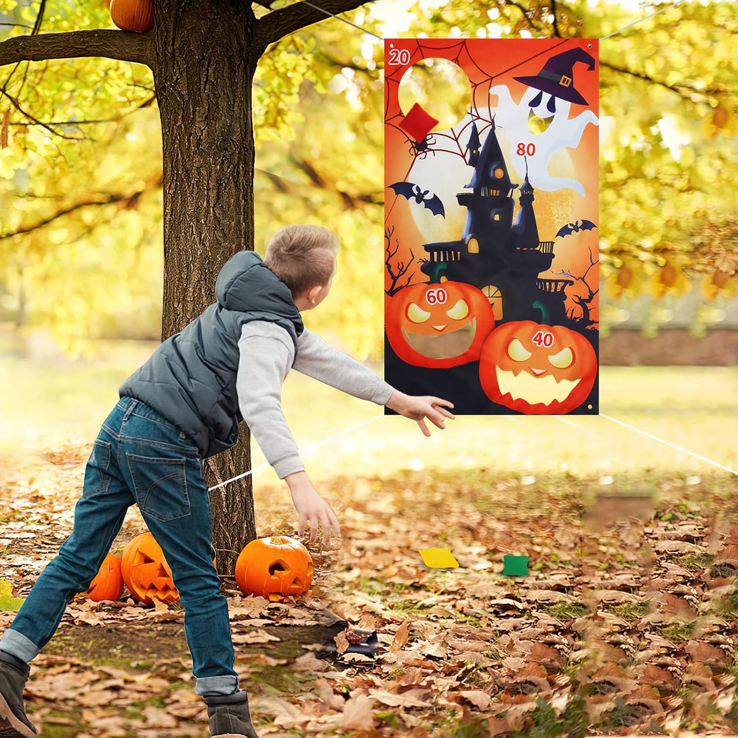ThinkMax Halloween Toss Games, Halloween Inflatable Spider and Witch Hat Ring Toss Game for Kids, Pumpkin Ghost Toss Game with Bean Bags, Halloween Party Favor, Halloween Toys, Halloween Games : Sports & Outdoors