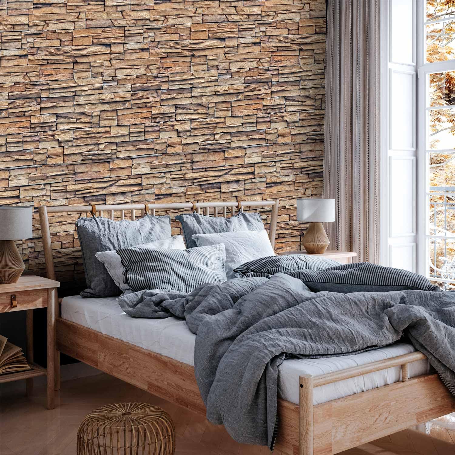 murando - Fototapete selbstklebend Steinwand Steinoptik Braun, Schlafzimmer