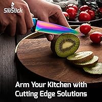 Vista 8 de SiliSlick Juego de cuchillos para carne de acero inoxidable, cuchillos de cocina coloridos con revestimiento de titanio con borde recto, suave