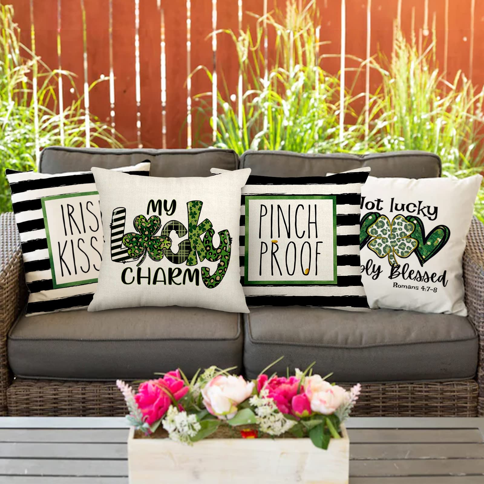 AnyDesign St. Patrick's Day Pillow Covers Set Of 4 - Irish Gnome & Shamrock Print 18x18 Inch - View #3