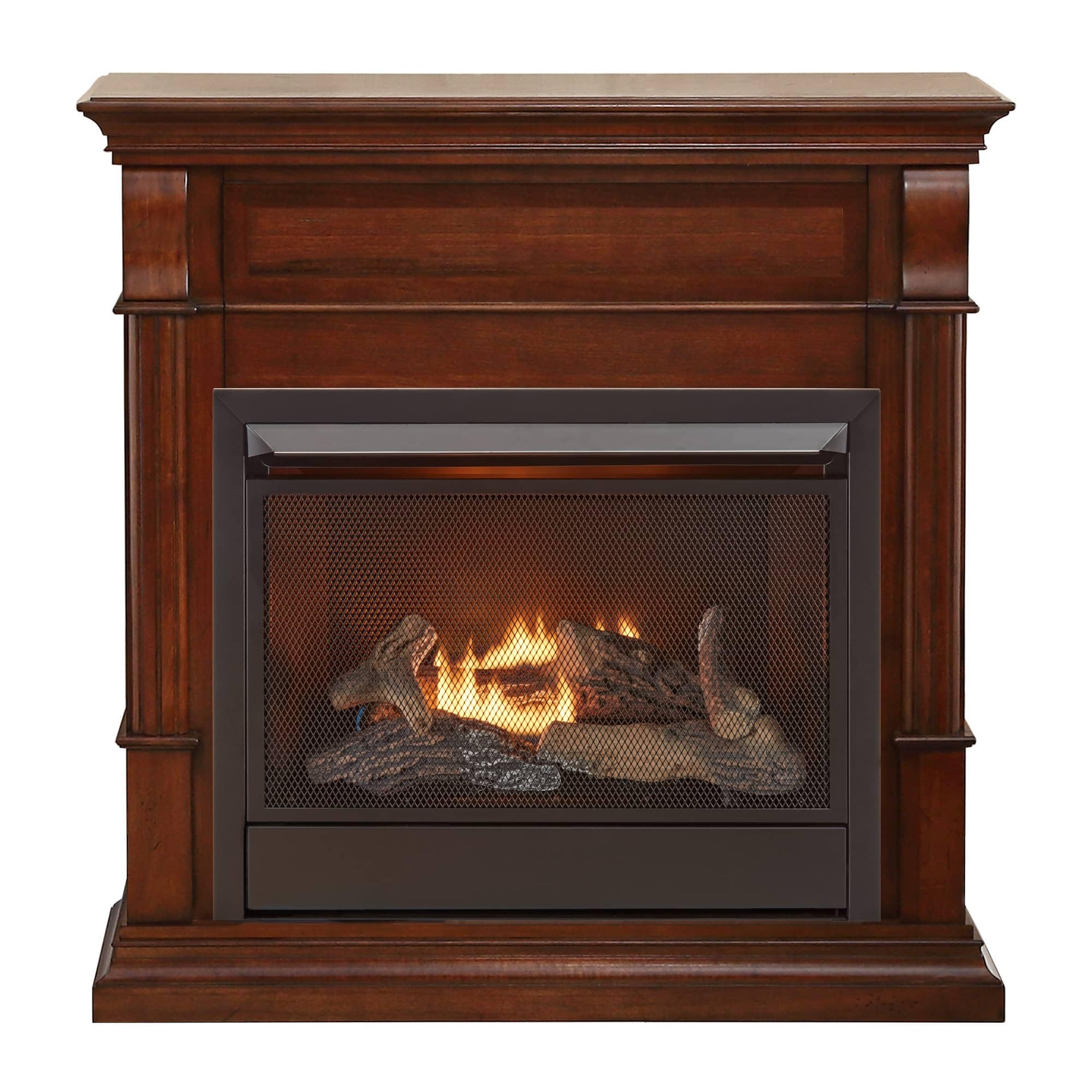 Duluth Forge Ventless Liquid Propane Gas Fireplace with Mantel - 26,000 BTU, Remote Control, Auburn Cherry Finish - Model# DFS-300LR-3AC