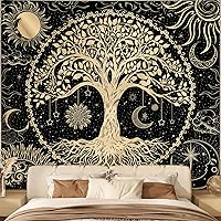 Avinyl Black Gold Tree of Life Sun Moon Wall Tapestry - Hippie Aesthetic Bedroom Dorm Living Room Hanging 51x60in