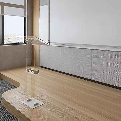 Miniatura 2 de HMYHUM Soporte acrílico para podio, atriles transparentes y púlpitos para aula, bodas, iglesias, discurso, con estante de almacenamiento, base de