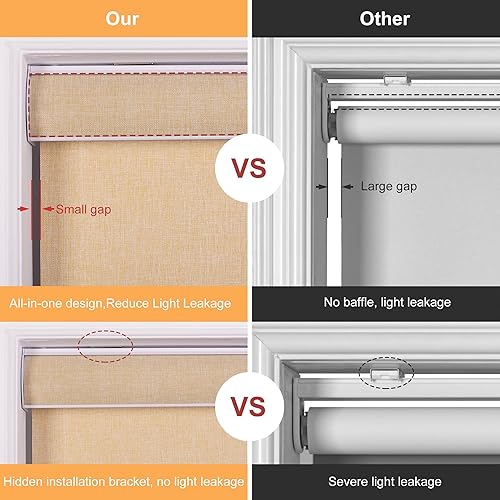 Miniatura 3 de Persianas enrollables opacas para ventanas, sin cordones, de tela de lino, para oscurecer la habitación, con cenefa de cassette, con aislamiento