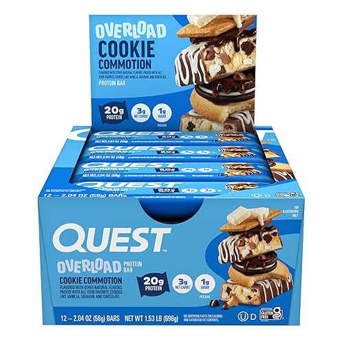 Quest Nutrition Overload Protein Bars, Cookie Commotion, 20g Protein, 1g Sugar, 3g Net Carbs, Gluten Free, 12 Count - Cookie Commotion - 12 Count