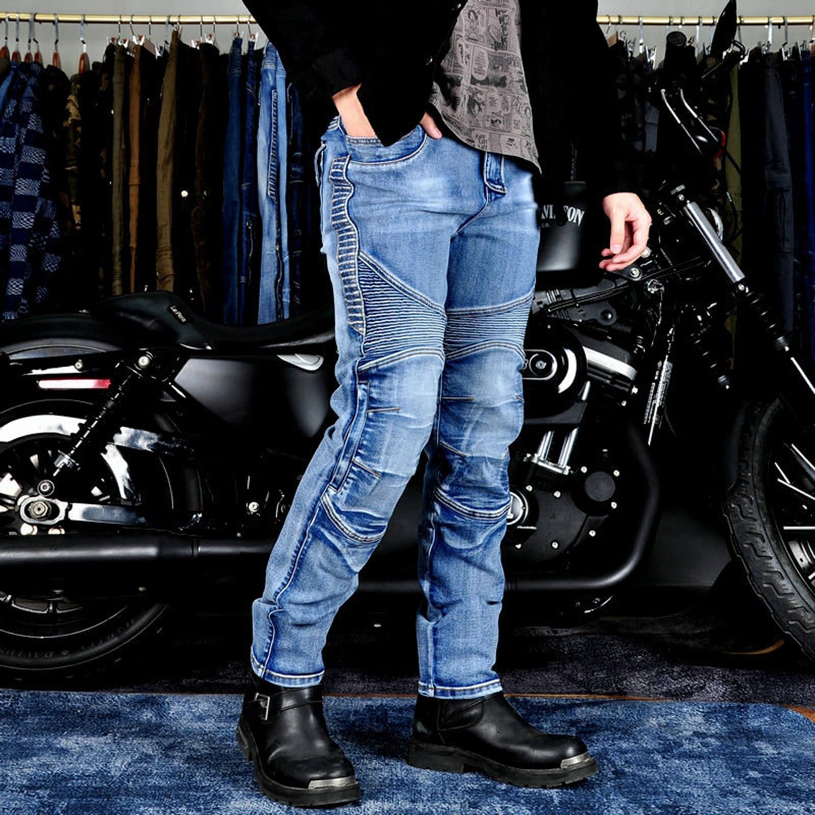 KAISUN Pantaloni Moto Uomo con Protezioni, Jeans da Uomo per Motociclismo, Abbigliamento Moto Uomo Elasticizzati Slim Fit, Professionali Traspiranti