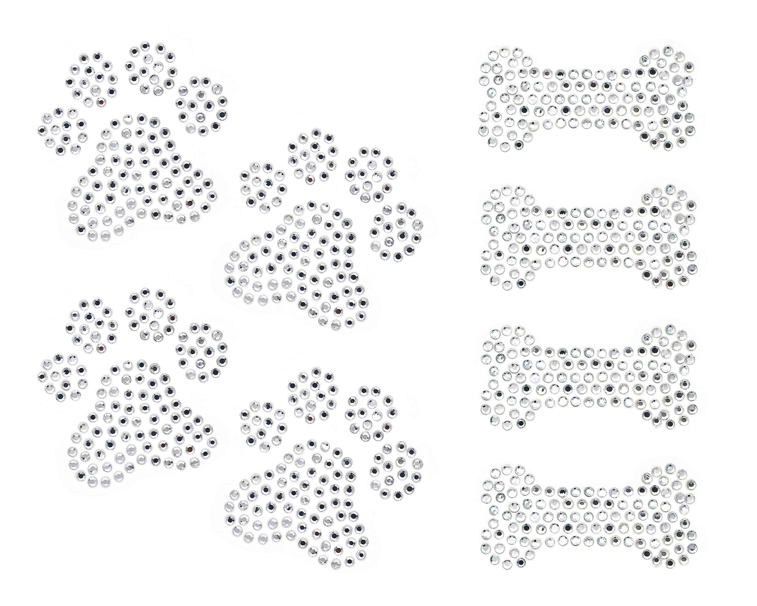 Rococo DesignsRococo Designs Set of 8 Paws and Bones Clear Rhinestone Iron on Hotfix Transfer Paws Bling