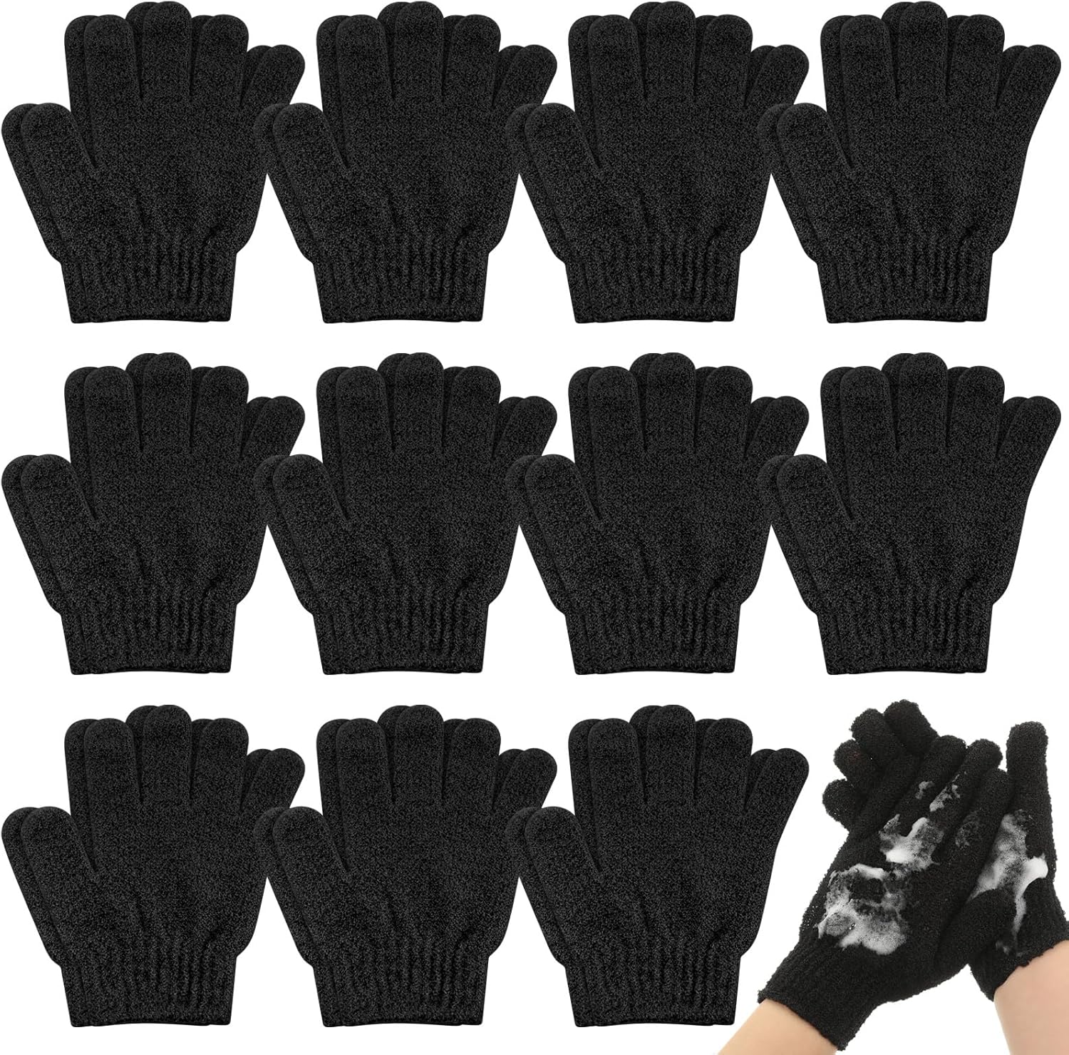 Ramede 30 Pair Exfoliating Glove Double Sided Exfoliating Bath Gloves Pack Nylon Colorful Shower for Men Women Beauty Spa Massage Shower Deep Clean Body Skin Bathing Scrubber Disposable(Black)