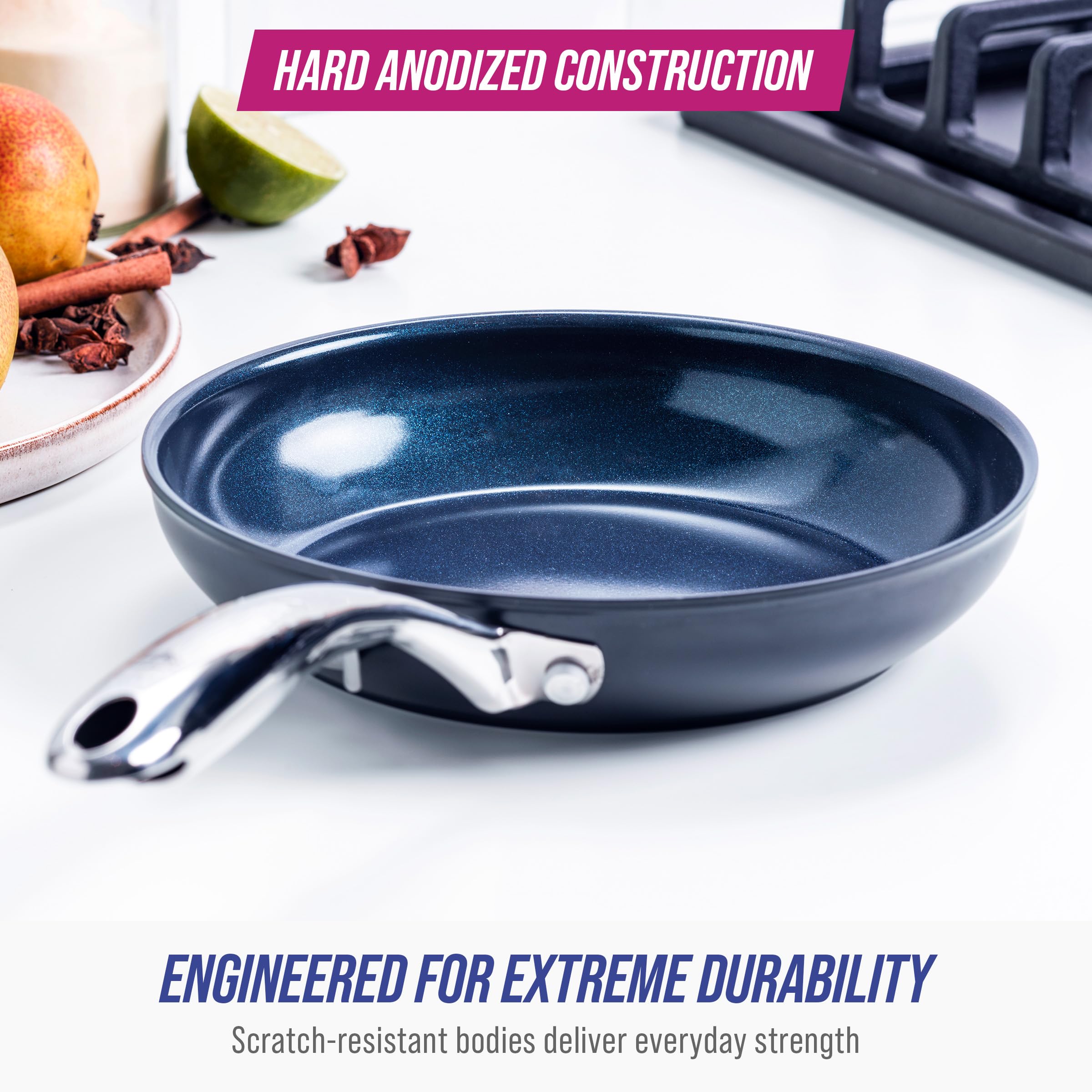 Blue Diamond - Sartén antiadherente de cerámica anodizada dura y saludable, 8 pulgadas