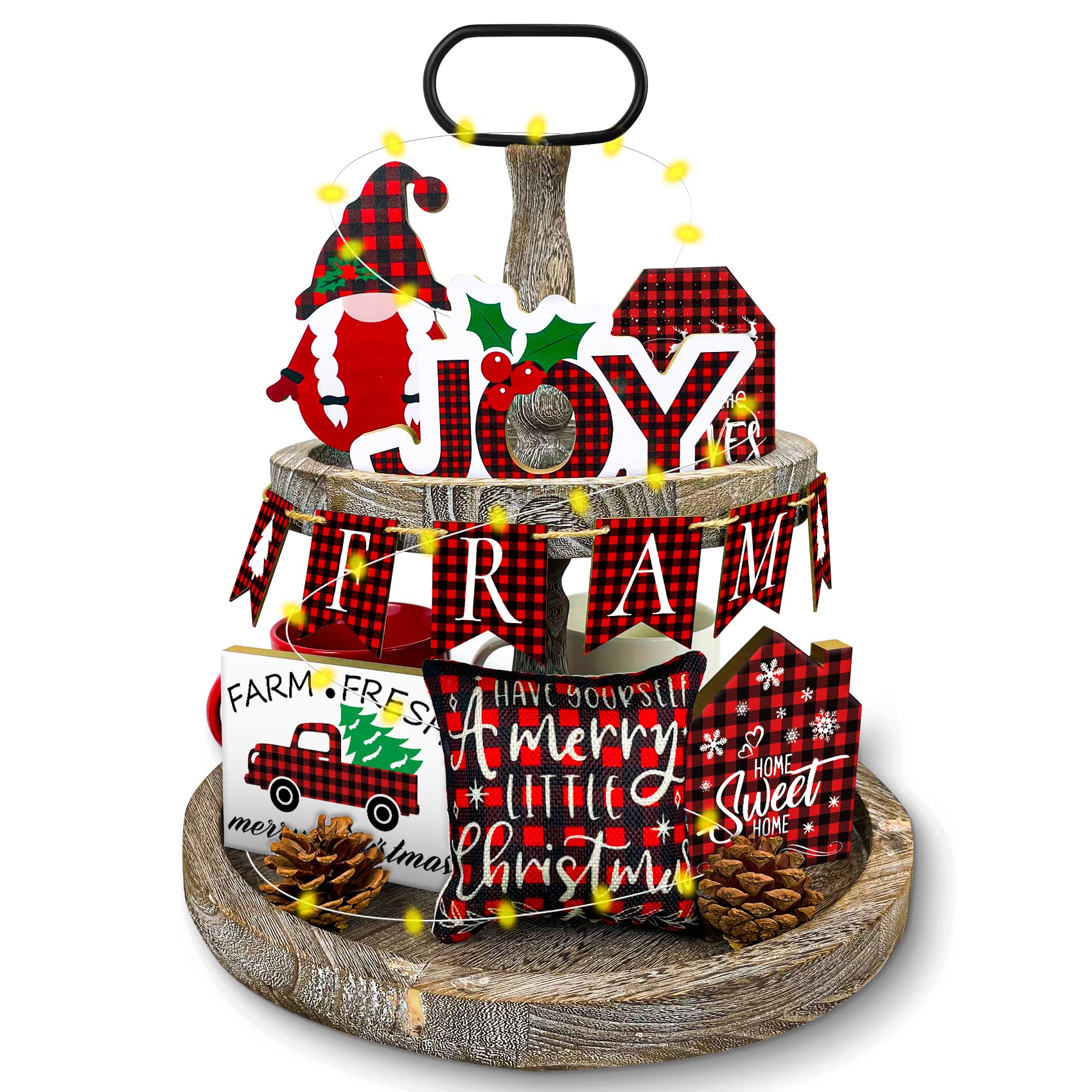 Joyful Start Christmas Decor Christmas Tiered Tray Decor Rustic Christmas Decor Farmhouse Christmas Decorations Farmhouse Christmas Decor for Bathroom Table Bedroom (Not Included Tray)