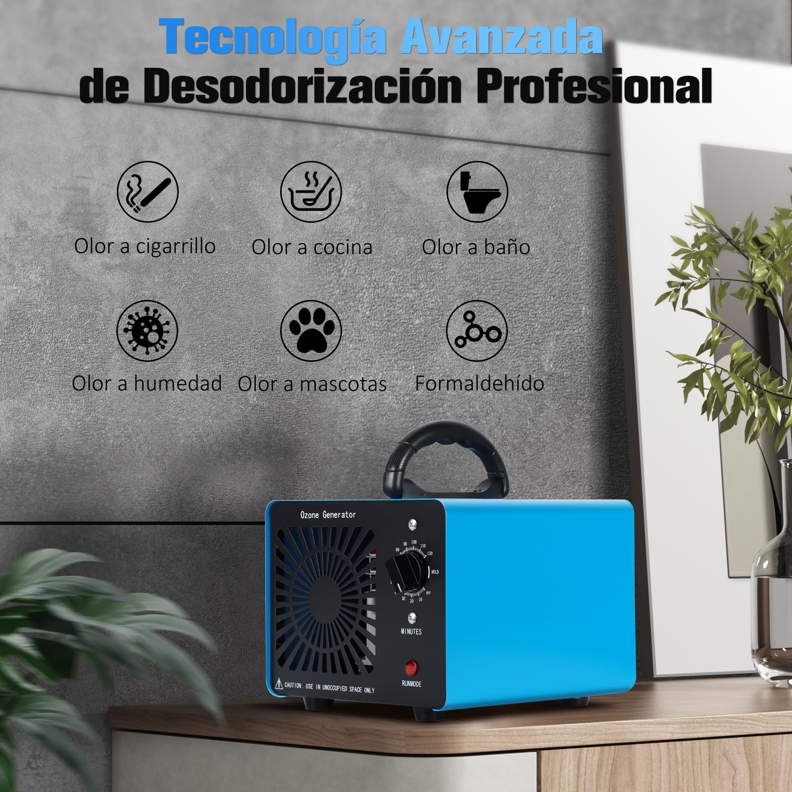 Generador de Ozono 75000mg/H, Maquina Ozono Hogar Purificador de Aire Hasta 400㎡, Profesional O3 Ozonizador con Temporizador de 120 Min para Hogar Coche Hotel