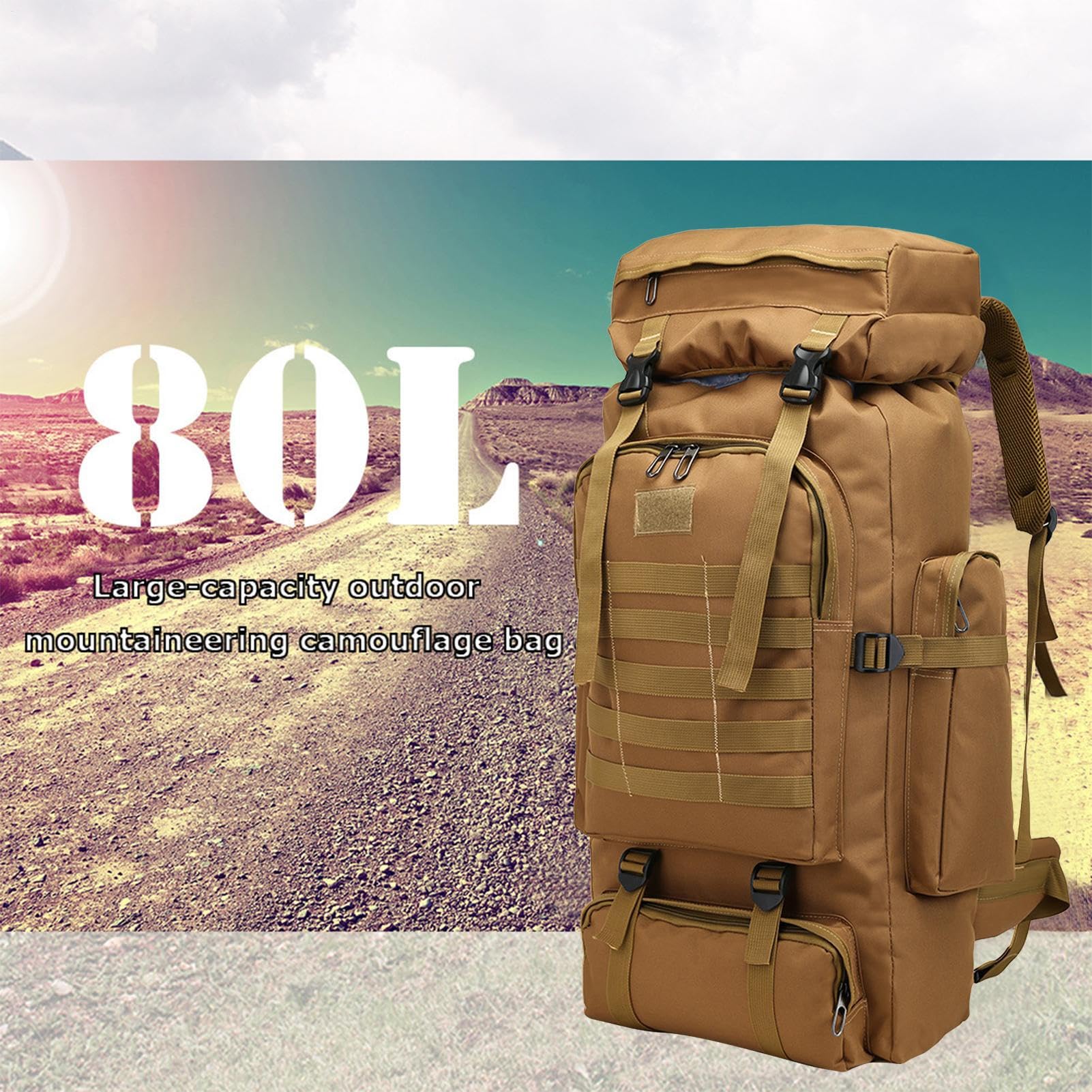 Zaino da 80 l, con attrezzi multiscomparti, da viaggio, resistente