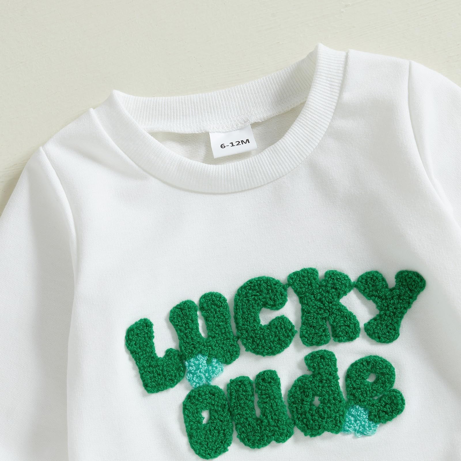 Toddler St Patricks Day Outfit Boy Clover Lucky Clover Long Sleeve Sweatshirt Pants Set Cute Baby Boy Spring outfits(A-White Lucky Dude,2-3T)