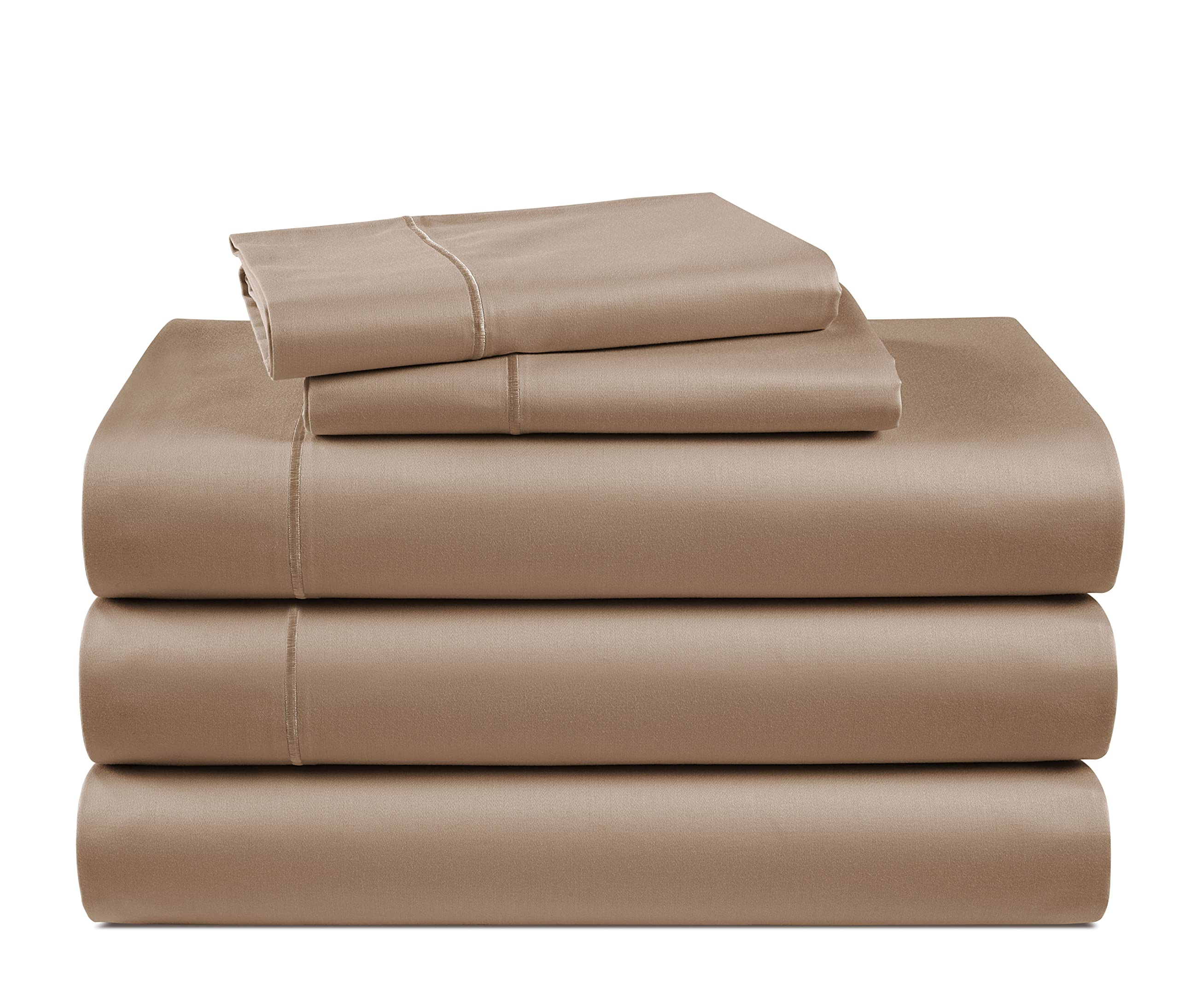 100% Egyptian Cotton Sheet Set Queen Size – Silky Sateen Weave Queen Sheet Set for Winter Sleep Comfort, 15" Snug Fit Deep Pocket, Breathable & Durable, Hotel-Quality Soft Luxury You Can Feel - Taupe — view 25