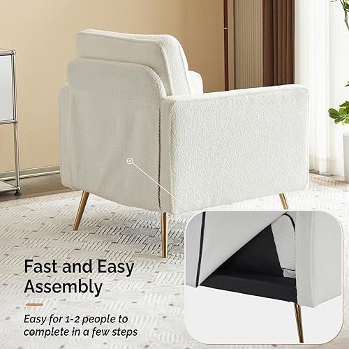 Miniatura 6 de VINGLI Silla decorativa blanca moderna para sala de estar, dormitorio, sofá con respaldo copetudo, silla cómoda de sherpa sintética, silla de