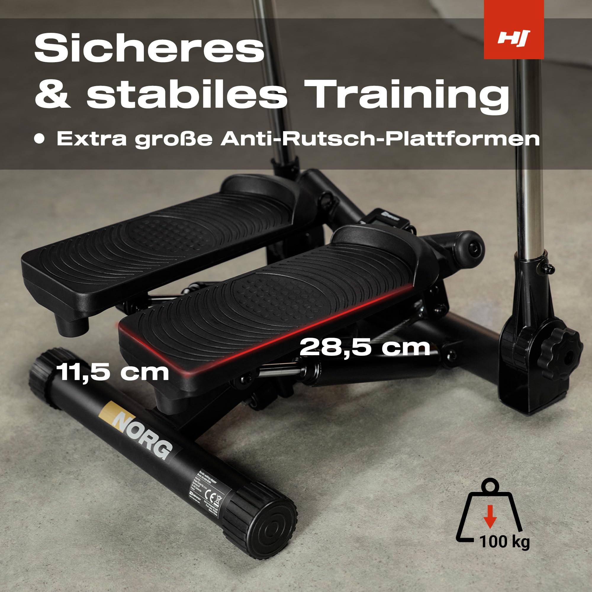Hop-Sport Swing Stepper HS-050S Norg, Up-Down-Side-Stepper für Zuhause mit Haltegriffen, Expander & LCD-Display, Ganzkörpertraining mit einem Sportgerät
