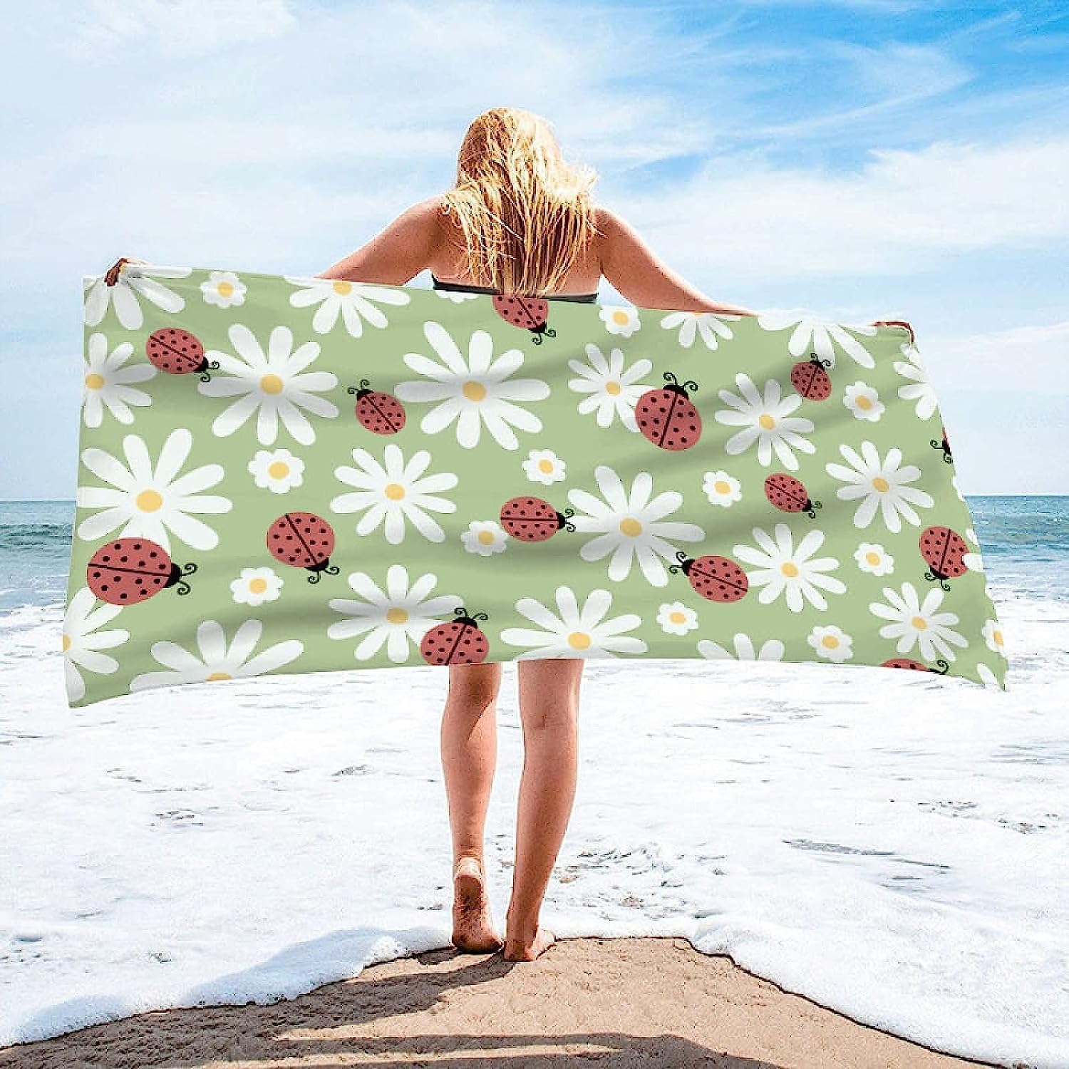 Telo da Spiaggia 200x200 cm 3D Coccinella Teli Mare Microfibra Grande Coccinella Asciugatura Rapida per Adulti e Bambini Asciugamano da Spiaggia per Yoga, Nuoto, Campeggio A1932