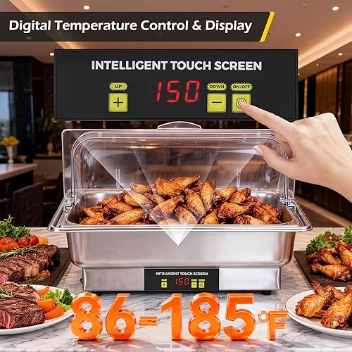 Miniatura 3 de Dyna-Living Platos eléctricos para bufé, 9.5 cuartos de galón de tamaño completo y tamaño medio, juego de bufé de 600 W, servidores y calentadores