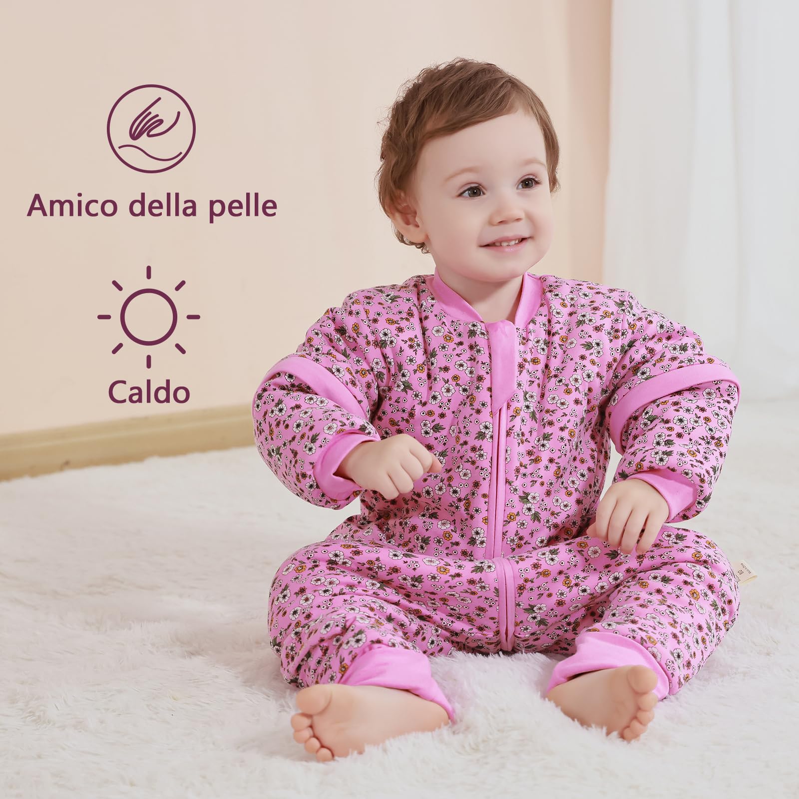 Mosebears Sacco nanna per bambino con gambe Sacco nanna per bambini foderato in caldo invernale con maniche staccabili, pigiama unisex per bambina