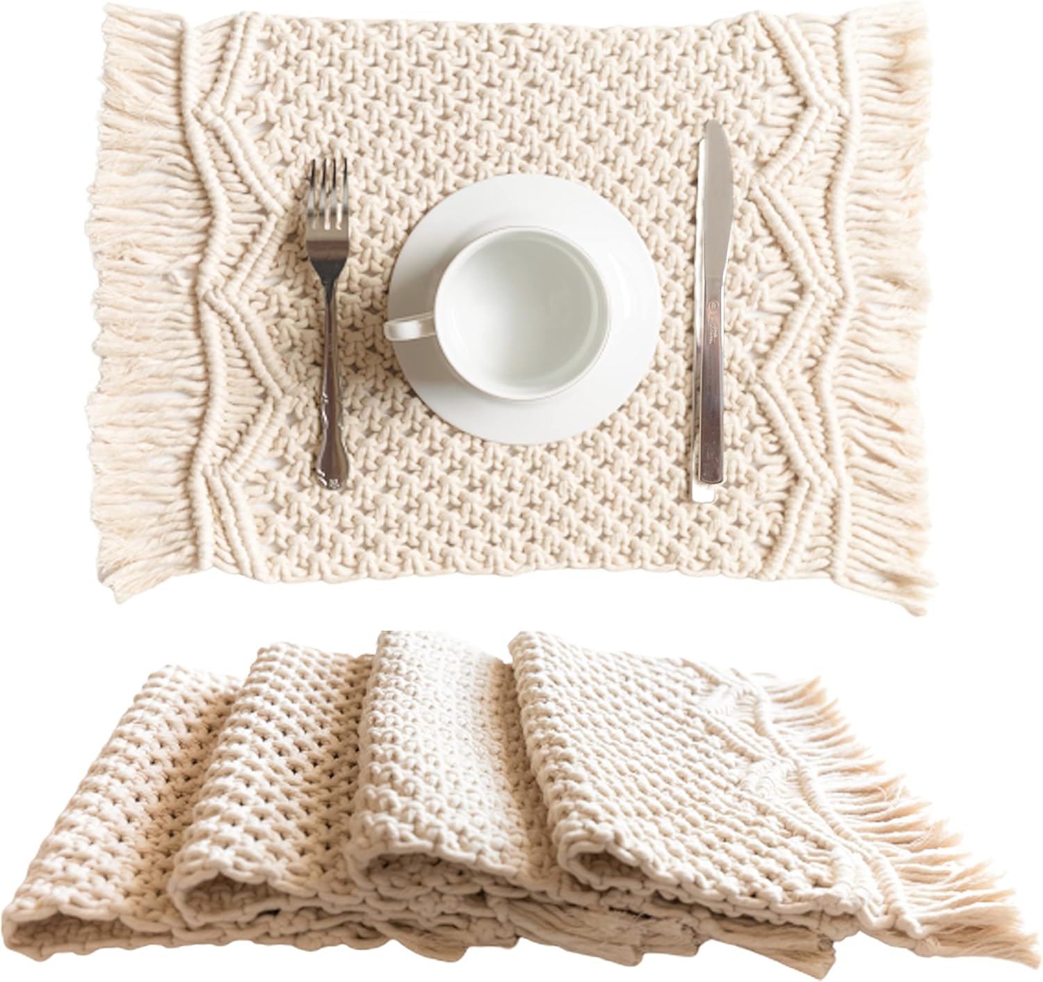 SnugLife Macrame Placemats Set of 4 Handmade Cotton Woven
