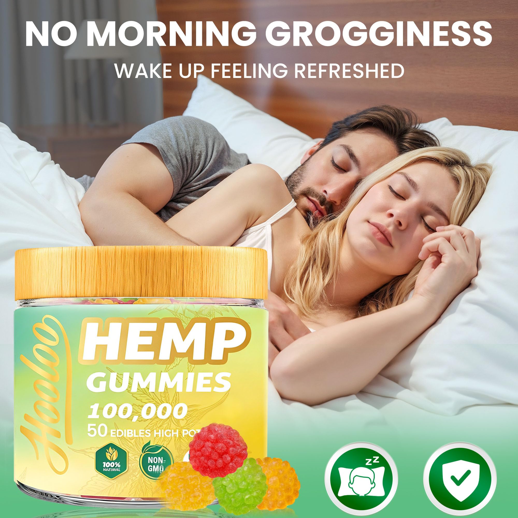 HOOLOO Hemp Gummies 100,000 for Deep Sound Bedtime Support and Discomfort Relief, Fruity Gummy Infused Omega 3 Vitamins, Made in USA — Amazon image 4