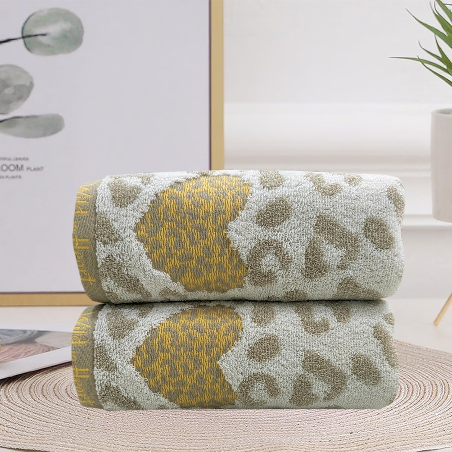 Leopard Print Hand Towels Set of 2 Cotton Decorative Bathroom Towel Soft Absorbent Kitchen Hotel Spa Gym Home Decor (Light Brown) - Image 7