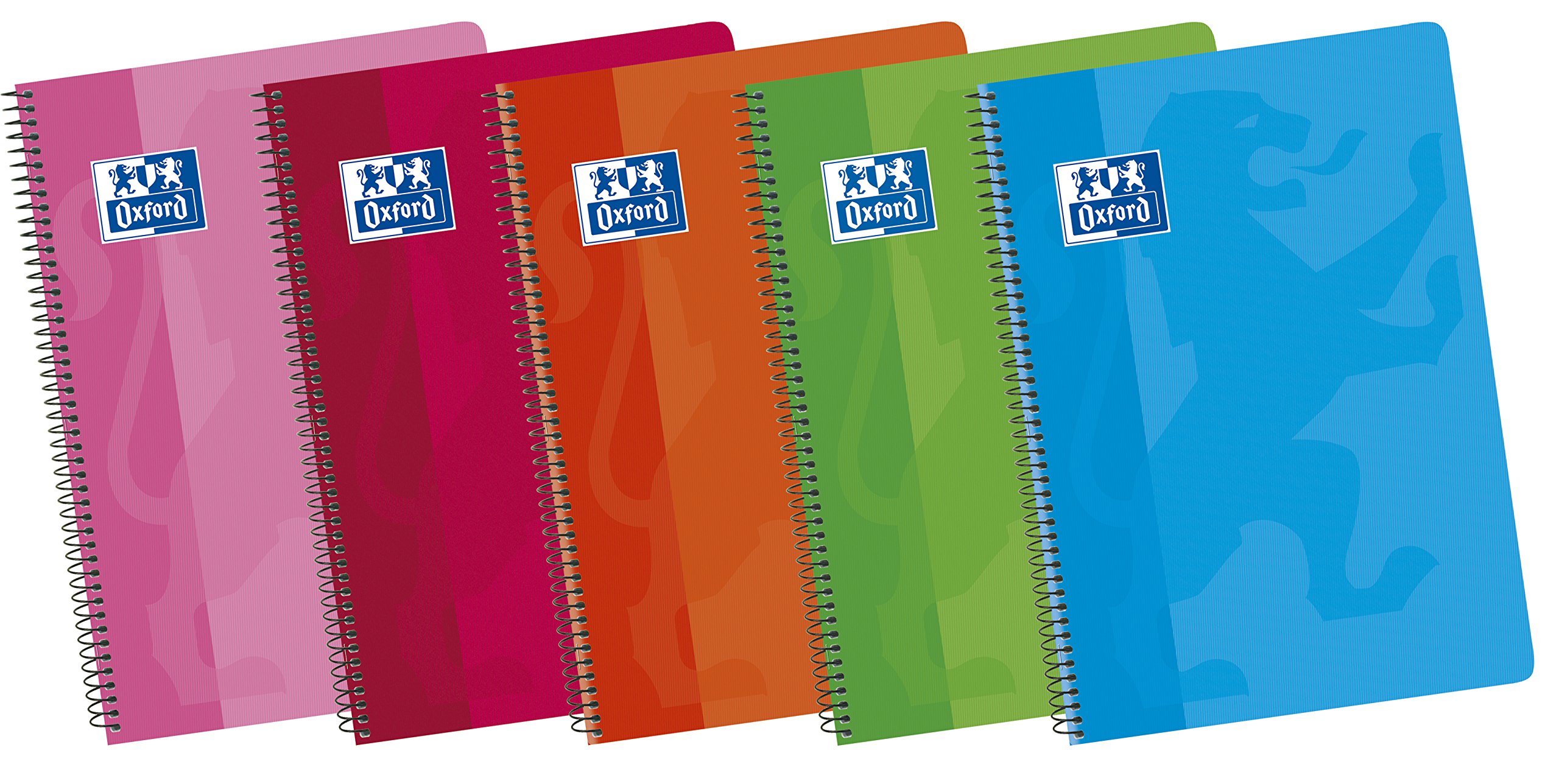 Oxford, Cuadernos A4+ (Folio), Tapa Blanda, 80 Hojas Blancas Lisas. Pack 5 Libretas, Colores Surtidos