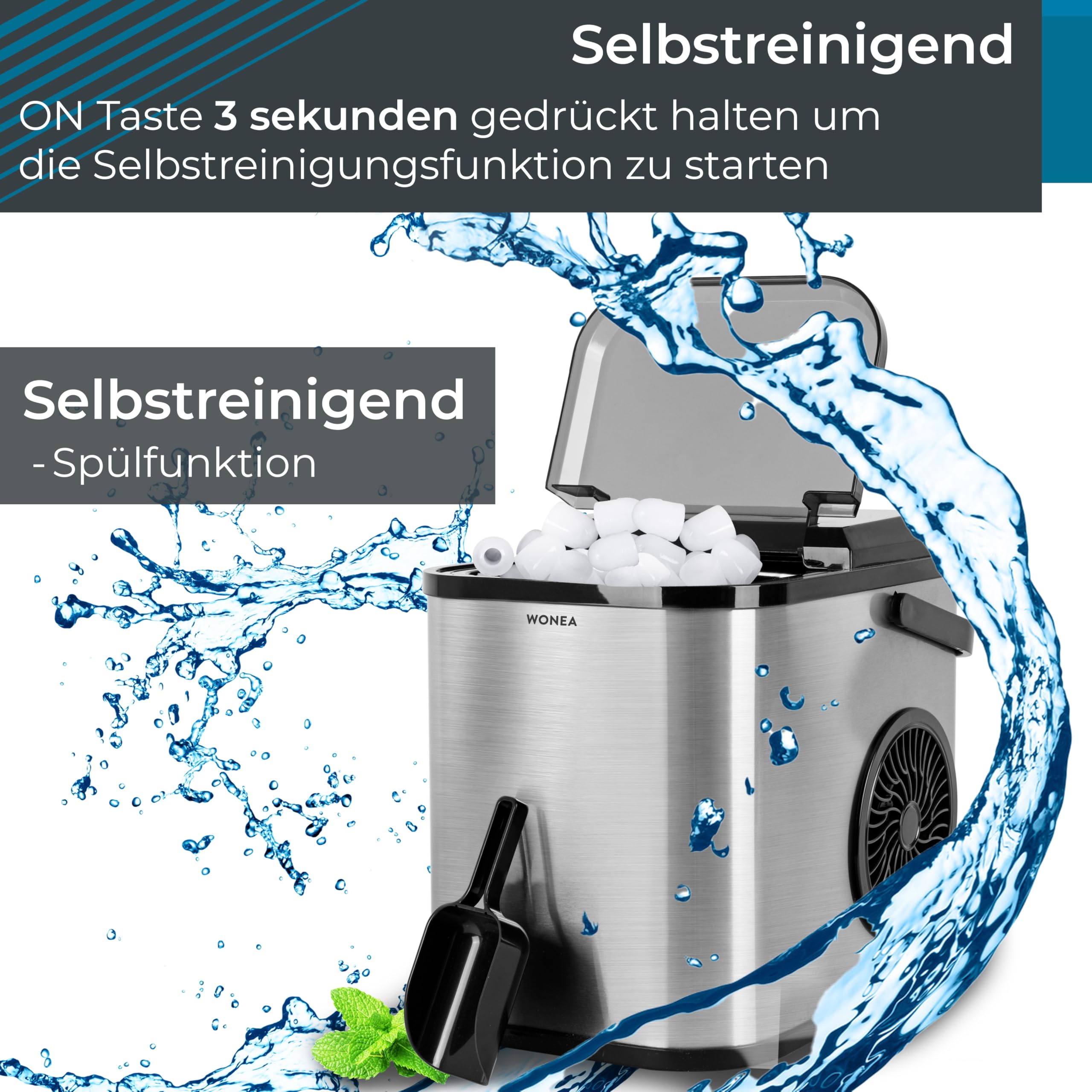 Eiswürfelmaschine Selbstreinigend, Eiswürfelbereiter mit 1Liter Wassertank | Eiswürfelbereiter Selbstreinigend klein 1 Liter, Edelstahl Eiswürfel-Maker schwarz Party-Eiswürfel-Maschine für Cocktails