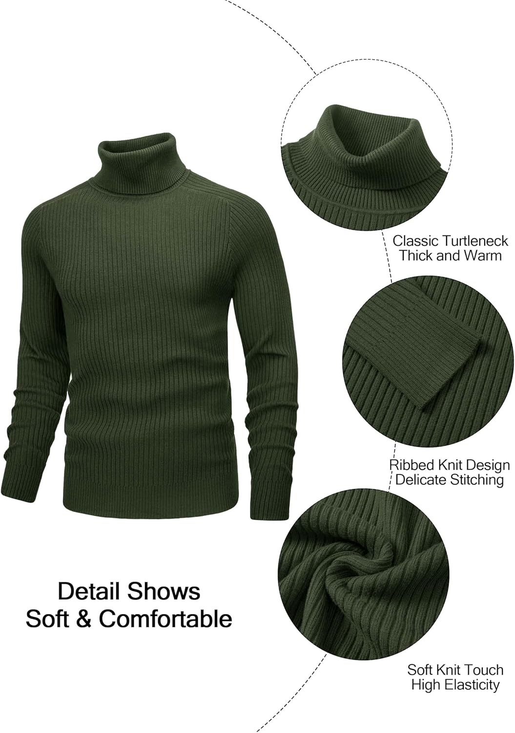 Cotrasen Men's Knit Turtleneck Sweater Ribbed Long Sleeve Solid Pullover Sweater Casual Winter Thermal Sweater Tops - Image 6