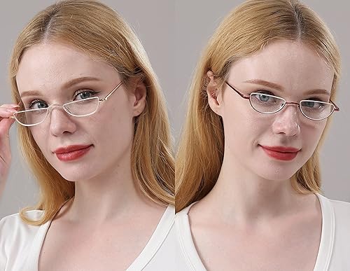 Miniatura 6 de REAVEE Paquete de 3 lentes de lectura de aleación de diseño retro de medio marco, para mujeres y hombres, bisagra de resorte para lectores de media