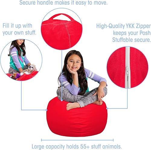 Miniatura 67 de Posh Stuffable - Sillón puff con almacenamiento para niños, contenedor de animales de peluche, organizador de juguetes de niños Lienzo Burbujas Azul